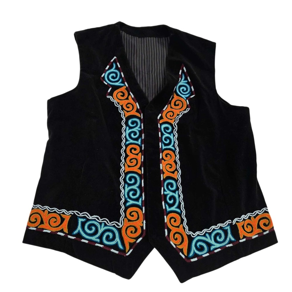 Unique Embroidered Black Velvet Vest Traditional Ethnic Tribal Folk Art Style‎